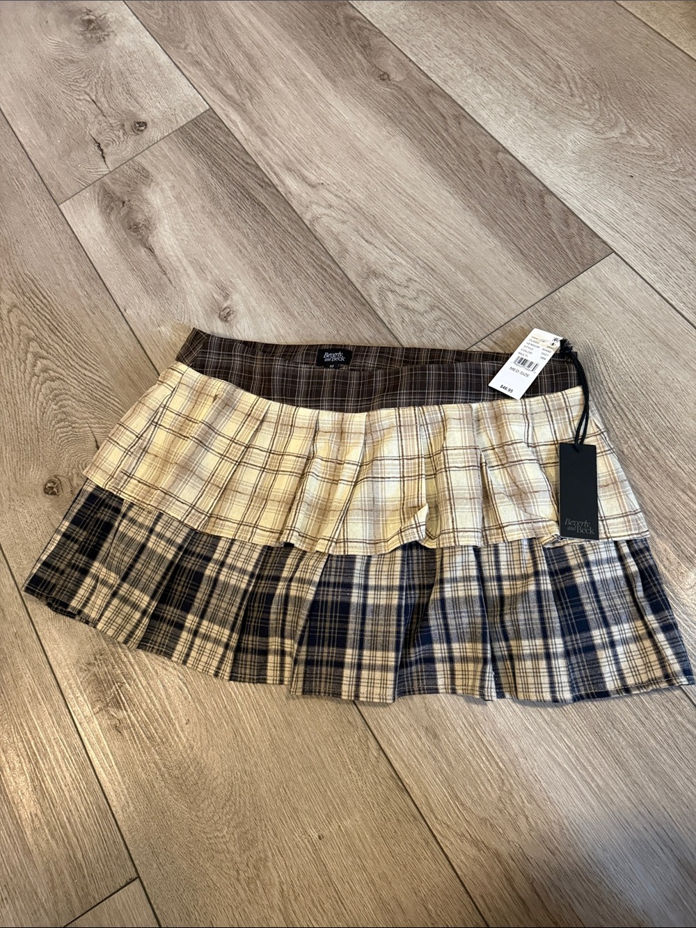 Tiered Plaid Mini Skirt in Cream and Navy